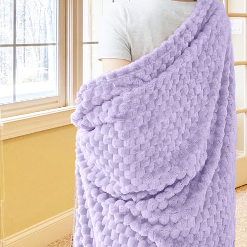 Vessia Flannel Fleece Throw Blanket, 3D Jacquard Light Purple Fuzzy and Warm Blanket for Couch, Sofa, Bed, Chair, 300GSM Soft Touch Cozy Lavender Throw for All-Season Home Decor(50x40inch) - color: Light Purple-3d, size: 50x40 inch