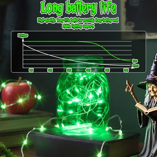 Halloween Green Fairy Lights Battery Operate,7.2ft 20 LEDs String Lights Silver Copper Wire for Hallowen Christmas DIY Decoration Wedding Party (6 Pack) - color: Green