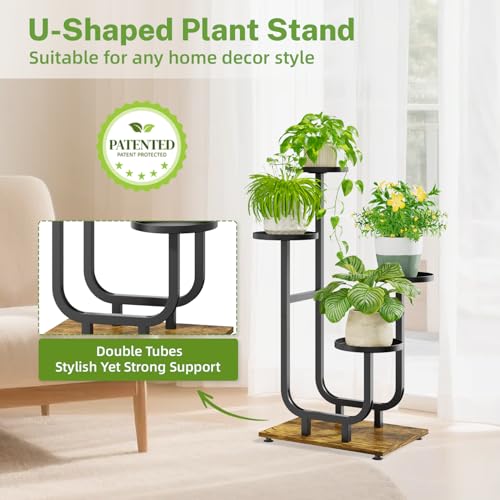iDavosic.ly 4 Tier Plant Stand Indoor, Corner Tiered Multiple Flower Holder Shelf with Metal Trays, Orchid Display Wooden Rack for Patio Porch Living Room Balcony Outdoor, Modern Black & Rustic Brown - color: Modern Black, size: 4 Tiers