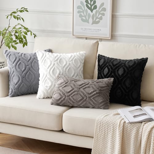 MIULEE Black Throw Pillow Covers 18x18 Inch, Soft Winter Plush Faux Wool Couch Pillow Covers Set of 2 Decorative Farmhouse Boho Throw Pillows for Sofa Living Room Bed - color: Black, size: 18" x 18" (Pack of 2)