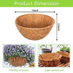 Riare 6 Pack 14 Inch Round Coco Liners Replacement, 100% Natural Coconut Coir Liners for Hanging Baskets, Garden Flower Vegetables Planter Pot, Window Box, Fence, Decks - size: 14inch