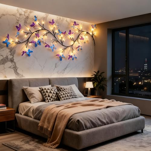 Willow Vine Light with Butterfly 48LED 5.9FT Enchanted Wall Decoration Vine Lights 8 Light Modes for Indoor Home Wall Decoration(Warm White)