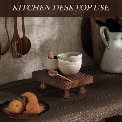 EOSAHR Farmhouse Pine Wood Risers for Decor in Kitchen & Bathroom - Risers Display Stands for Home Decor - Stylish Perfume Organizer for Placing Soap Dispenser on Small Vanity (Brown, 8.5") - color: B-Pine Wood-Brown