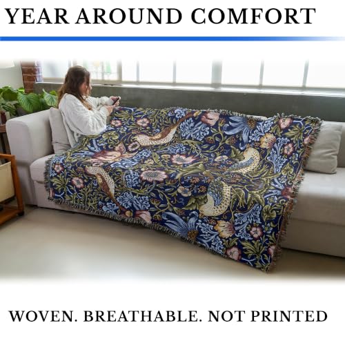 Pure Country Weavers William Morris Strawberry Thief Indigo Blanket - Arts & Crafts - Gift Tapestry Throw Woven from Cotton - Made in the USA (72x54) - color: Indigo, size: Large