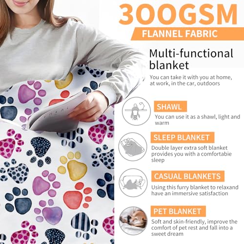 Throw Blanket for Couch, 300GSM Warm Soft Cozy Flannel Blanket, Cute Blanket for All Seasons Bedroom Home Decor Gifts, Colorful Dog Paws 50x60 Inches - color: Colorful Dog Paws
