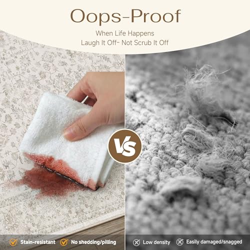 PureCozy 2x3 Beige-White Entryway Area Rug Machine Washable Door Mat Kitchen Vintage Distressed Non Slip Carpet Indoor Retro Floral Accent Throw Small Rug for Bathroom Office Bedroom Dining Room - color: Beige-white, size: 2' x 3' (Rectangular)