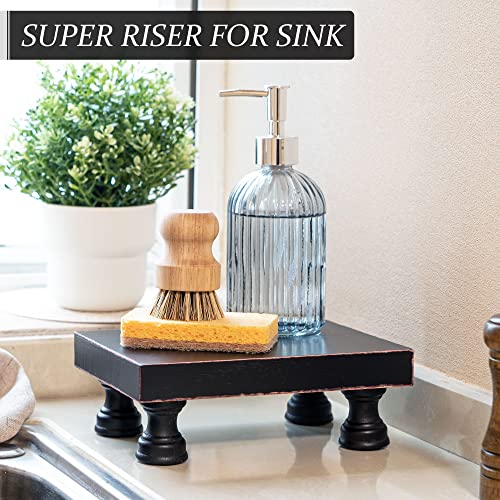 EOSAHR Modern Pedestal Stand for Kitchen Decor : Decorative Wood Riser for Display and Farmhouse Soap Dispenser Tray and Sponge Holder - Retro Countertop Organizer for Counter and Sink (Black) - color: Black - Paulownia Wood