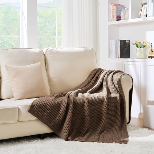 Chunky Knit Brown Throw Blanket for Couch Soft Cozy Thick Knitted Blanket for Sofa Bed, Breathable All-Season Cute Decorative Throw for Living Room, 50"x60",Dark Brown - color: Dark Brown, size: 50"x 60"