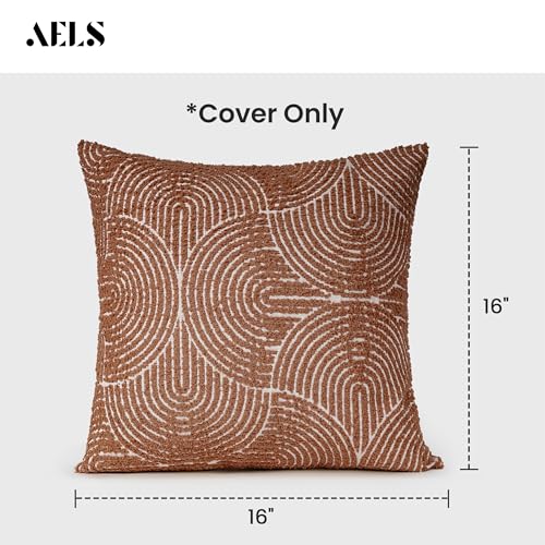 AELS Boho Decorative Textured Throw Pillow Covers 16x16, Modern Mid Century Rainbow Tufted Pillow Case, Farmhouse Rustic Geometric Woven Cushion Case for Bed Couch Sofa, Burnt Orange - color: Burnt Orange, size: 16" x 16" (Pack of 2)