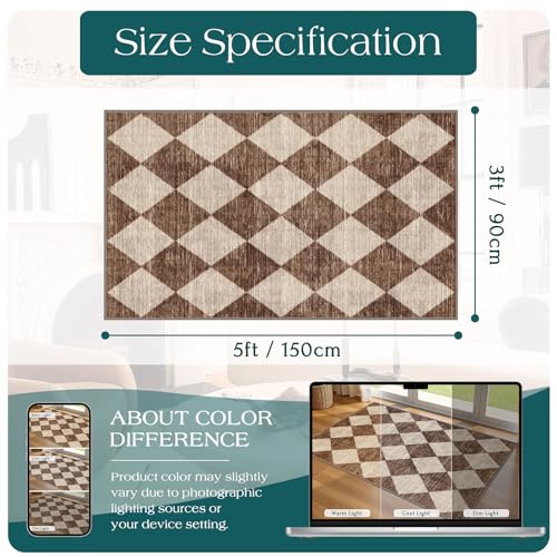 Brown Beige Checkered Entry Rug - 3x5 Non-Slip Washable Indoor Outdoor Front Door Mat Porch Rug Farmhouse Diamond Throw Carpet for Living Room Bedroom Entryway Kitchen Office Fall Porch Decor - color: Diamond - Brown Beige, size: 3' x 5' (Rectangular)