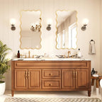 Kelly Miller 24x48 Inch Gold Scalloped Mirror, Large Rectangular Wavy Edge Bathroom Vanity Wall Mirror Decorative for Bedroom Living Room Entryway Fireplace Mantle - size: 48"L x 24"W