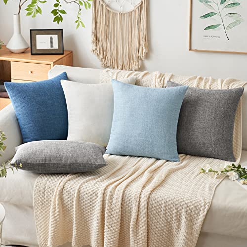 MIULEE Pack of 2 Decorative Linen Burlap Textured Pillow Covers Farmhouse Boho Accent Pillowcases Spring Coastal Home Decor for Couch Sofa Bedroom Living Room 16x16 Inch Light Blue - color: Light Blue, size: 16" x 16" (Pack of 2)