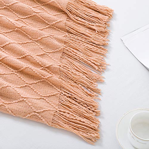 BOURINA Orange Throw Blanket 60x80 Inches Throw Textured Solid Soft Sofa Throw Couch Knitted Decorative Blanket - color: Coral, size: 60"x80"