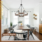 L45'' Rustic Farmhouse Square Wood Chandeliers 6-Light Unique Rectangular Candle Chandelier Long Ceiling Pendant Light for Living Dining Room Foyer Kitchen Bedroom High Ceiling,E12 - color: Walnut, size: 45 inches