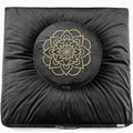 Hihealer Meditation Cushion Set Large Velvet Floor Pillow & Traditional Tibetan Yoga Bolster for Adults Zafu Meditation Mat with Buckwheat Filling (Black) - color: Black