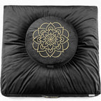 Hihealer Meditation Cushion Set Large Velvet Floor Pillow & Traditional Tibetan Yoga Bolster for Adults Zafu Meditation Mat with Buckwheat Filling (Black) - color: Black