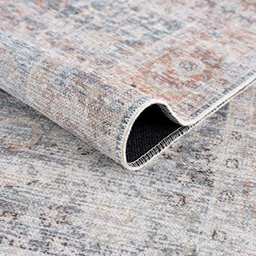 Bloom Rugs Washable Non-Slip 2x3 Rug - Ocean Blue/Brick Traditional Oriental Area Rug for Living Room, Bedroom, Dining Room, and Kitchen - Exact Size: 2' x 3' - color: Ocean Blue / Brick, size: 2' x 3' (Rectangular)