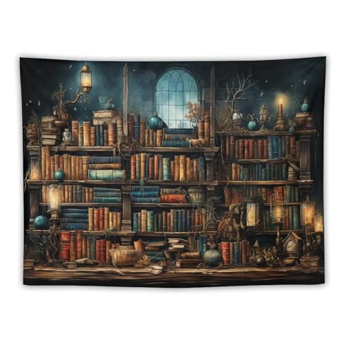 Retro Bookshelf Tapestry Vintage Library Wall Hanging Tapestries,Old Books on Shelf Classical Study Room Student Study College Dorm Bedroom Living Room 40"x30" - color: Bookshelf-3, size: 40"L x 40"W