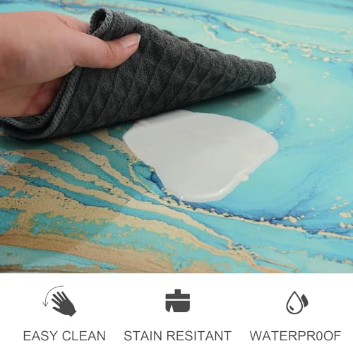 MAYHMYO Kitchen Rugs and Mats Set of 2 Teal Marble Gold Anti Fatigue Mat PVC Non Slip Turquoise Foam Cushioned Kitchen Mats for Floor Dining Room Home Office Sink Laundry - color: Teal, size: 29"L X 17.3"W X 0.4"Th + 47"L X 17.3"W X 0.4"Th