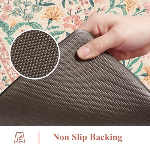 Collive Kitchen Mats for Floor, Cushioned Anti Fatigue Mat Pink Floral Rugs Non Skid Waterproof Sink Rug, Memory Foam Comfort Standing Mat for Office, Laundry, Desk, 2'x6' - color: Pink, size: 71"L x 24"W x 0.5"Th