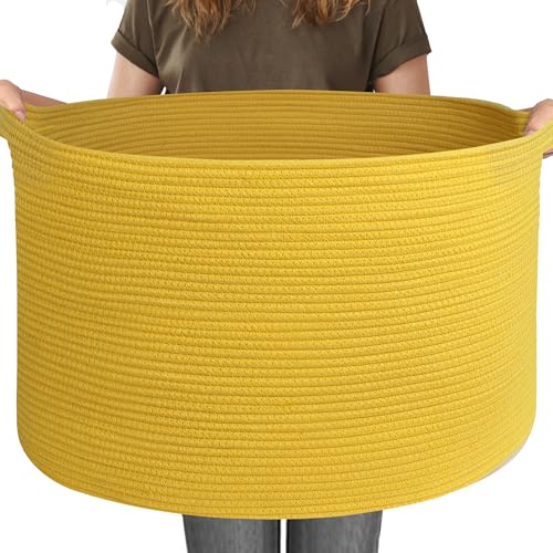 MEGASKET Extra Large 115L Yellow Basket, 23.6" x15.7 Cotton Rope Yellow Decor for Living Room Bedroom, Woven Basket for Blanket, Laundry, Towel, Shoe, Kids Toy Box Organizer, Room Decor Storage Bin - color: Yellow, size: 23.6"x23.6"x15.7"