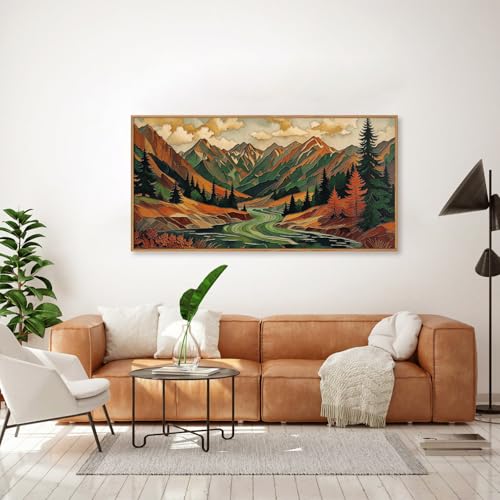 HPINUB Abstract Boho Mountain Framed Canvas Wall Art Set,Vibrant Forest Pine Tree Wall Decor,Textured Landscape Artwork Rustic Linear Scenery Art Print for Living Room,Bedroom,Office-20 x40 - color: Abstract Mountains Wall Art, size: 40"L x 20"W