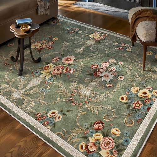 Helthep Vintage Area Rugs for Living Room: Floral Washable Rug Large Soft Boho Non-Slip Carpet Indoor Floor Stain Resistant Carpets for Bedroom Dining Room Farmhouse (Green, 8×10 ft) - color: Green, size: 8' x 10' (Rectangular)