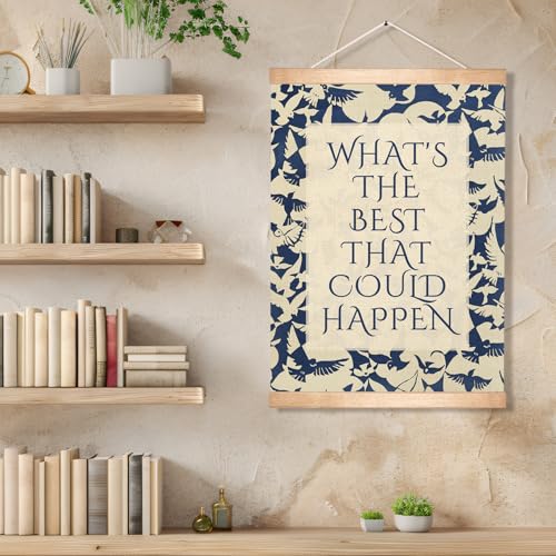 What’s the Best That Could Happen Inspirational Wall Art Decor,Vintage Positive Quote Linen Wall Hanging Poster, Motivational Home Decor for Office, Bedroom, Living Room or Study Decor (Blue) - color: Blue