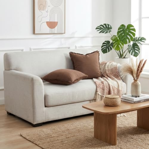 Sunday Praise Set of 2 Linen Fringe Decorative Pillow Covers 18x18 Inch Farmhouse Accent Boho Throw Pillow Cases with Tassels Cozy Soft Square Cushion Covers for Couch Sofa Bed Home Decor,Cocoa Brown - color: Cocoa Brown, size: 18" x 18" (Pack of 2)