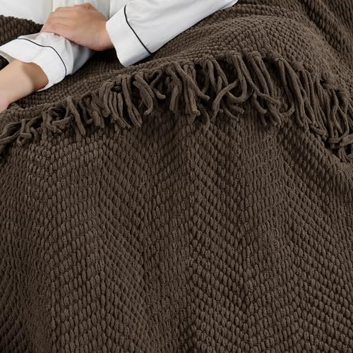 Home Soft Things Brown Throw Blanket Knitted Tweed Throw 50'' x 60'', Seal Brown, Super Soft Cozy Warm Comfortable Breathable Throw for Living Room Chair Couch Bed Sofa Bedroom Home Décor - color: Seal Brown, size: 50 in x 60 in