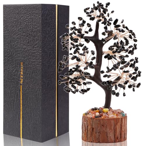 Black Obsidian Crystal Tree of Life Chakra Stone, Birthday Gifts for Women, Mon, for Sister,Feng Shui Office Decor Tree for Postive Energy, Money, Good Luck, Christmas Decor, Spiritual Gifts - color: Black