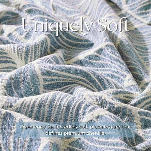 DOWN HOME Chenille Cotton Throw Blanket for Couch, Lightweight Boho Blanket for Bed Sofa Chair Living Room Outdoor Soft Woven Decorative Blanket with Tassel Gift Blue Leaves 50"x70" - color: Blue, size: 50"x70"