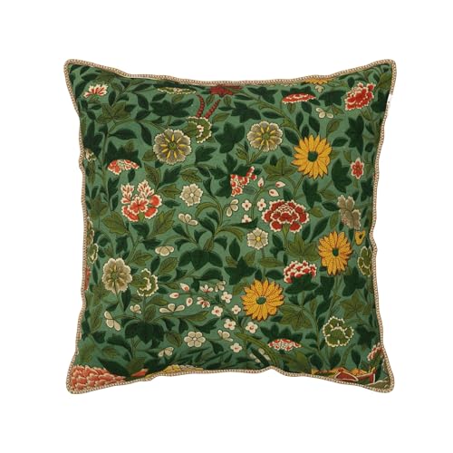 Farmhouse Vintage Floral Green Velvet Throw Pillow Cover 18"x18" Rustic Decorative Pillowcase Soft Square Botanical Print Cushion Covers for Bed Sofa Living Room Car Home Deco - color: Vintage Floral Green Flower, size: 18" x 18" (Pack of 1)