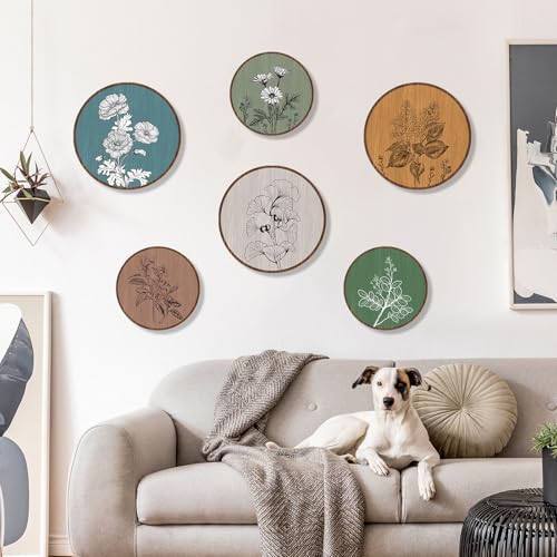 KOYILTD 6 Pcs Boho Plant Wall Art Vintage Home Decoration Wooden Aesthetic Floral Wall Decor Bohemian Farmhouse Rustic Wall Art for Home Living Room Bedroom Office (Vintage)