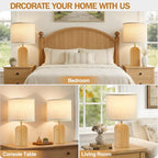 EJIAXIN Table Lamp for Bedroom Set of 2-19" Wood Farmhouse Bedside Lamp with Adjustable Color Temperatures - Modern Rustic Linen Lampshade Nightstand Lamps for Living Room Office, Bulbs Included - color: Burlywood