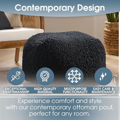 Foamma Pouf Ottoman 20" 20"x14", Lavender - Square Ottoman Foot Rest for Living Room and Bedroom, Spongy Pouf Footstool with Microfiber Chenille Cover, Foot Rest for Couch with Removable Cover - color: Lavender