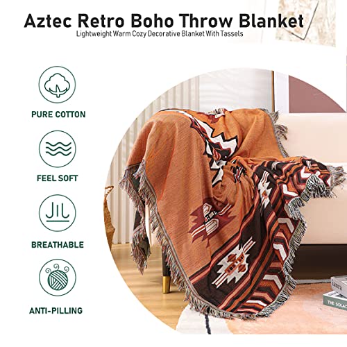Hopstar Aztec Throw Blanket Navajo Indian Blankets and Throws Boho Western Decor Couch Cover Blanket for Bed Sofa Living Room Beach Travel 51"x63" - color: Brown, size: 51"x63"