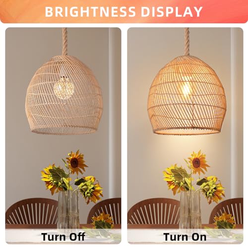 Arturesthome Mini Natural Rattan Pendant Light for Kitchen Island, Woven Lamp Shade Chandelier, Handmade Hanging Ceiling Light Lampshade, Rope Lamp D 9.8inx10.6in - size: 9.8″W x 10.6″H