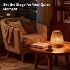 Boho Table Lamp with Double Layer Woven Shade Wood Base, Desk Bedside Small Rattan Lamps, 110V Plug, Dimmable E26 Socket (Bulb Included) for Living Room Night Stands Bedroom