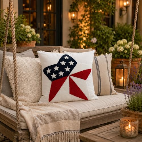 Patriotic Star Throw Pillow Cover, 4th of July Red White Blue 3D Tufted Embroidered Pillowcase, Americana Heritage Decor for Independence Day, Summer Party, 18x18 Inch, 1 Piece, Cover Only - color: Classic Star