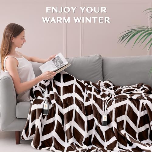 VENTIMI Electric Blanket Queen, 84" x 90" Heated Blanket with 9 Heat Levels & 2-4-8-10 Hours Auto Off, Fast Heating Blanket with ETL & FCC Certification, Coffee - color: Coffee, size: Queen