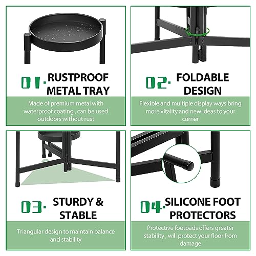 5 Tier Metal Plant Stand for Indoor Outdoor, Black | Foldable, Toolless Assembly, Flexibly Adjustable, Waterproof, Antislip