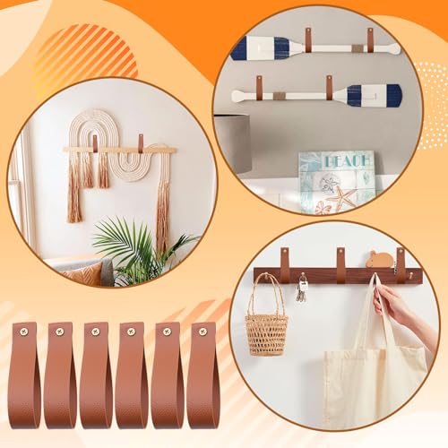 Curtain Rod Holders,Set of 8 Leather Curtain Rod Brackets with Screws,PU Curtain Rod Hangers Stylish Brown Leather Straps Hooks for Wall Pole Macrame Boho Art Décor, CH-005 - color: Brown