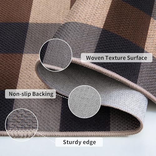 Tangsoo Checkered Easy Jute Rug, 2x3 Washable Ultra Thin Rug for Entryway Non-Slip Black Brown Outdoor Rug,Modern Front Door Mat Carpet for Kitchen Bedroom Porch Doorway - color: Brown Checkered, size: 2x3ft