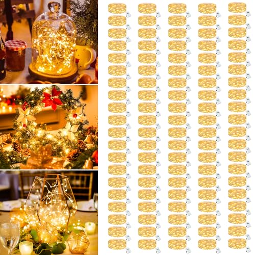 100 Pack Fairy Lights Battery Operated - 7ft 20 Led Twinkle Lights 3 Modes, Bulk Mini String Lights Waterproof for Mason Jars Vases DIY Party Wedding Decoration Christmas -Warm White - color: Warm White, size: 100 Pack