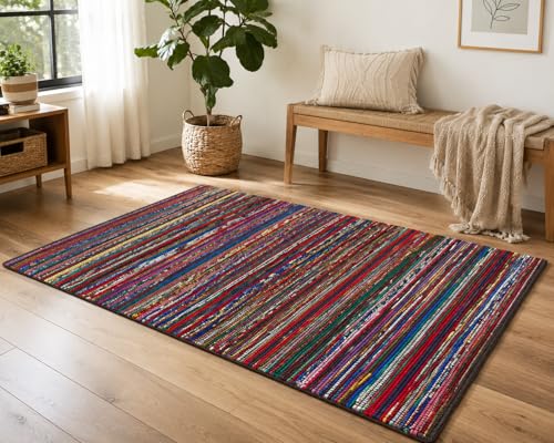 Chindi Rug 3x5, Boho Living Room Woven Braided Multicolor Area Rugs 3x5, Bohemian Colorful Recycled Cotton Rag Rugs for Farmhouse, Bedroom, Dining Room, Classroom, Hallway - size: 3' x 5' (Rectangular)