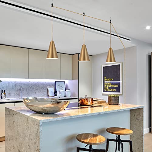 Gold Plug In Pendant Light,Hanging Lights With Plug In Cord On/Off Switch, Mini Brass Pendant Lights for Kitchen Island,Modern Chandeliers Light Fixture with Metal Shade,Hanging Lamps for Bedroom - color: 1Pack gold-Plug in