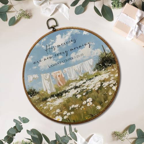 JUIOEIU Christian Laundry Day Round Wall Decor, Bible Verse Framed Canvas Prints, Country Cottagecore Floral Religious Scripture Wall Art Hanging Decorations for Bathroom Laundry Room Decor, 10x10in - color: Laundry room03