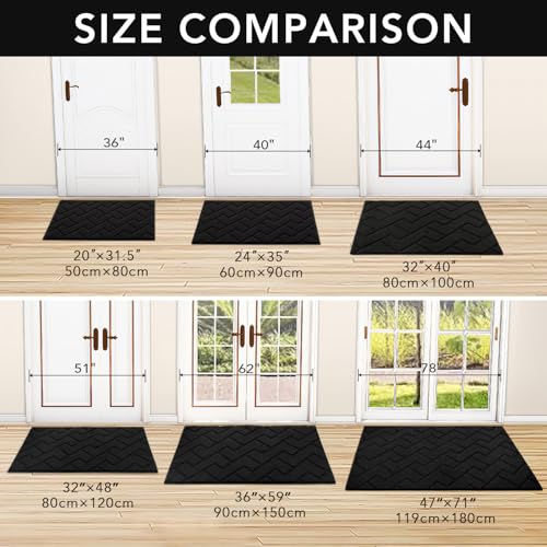 hicorfe Front Door Mat Outside Entrance,36"x59" Absorbent Muddy Dirt Resist Welcome Door Mats Outdoor Indoor,Stain and Fade Resistant,Non Slip Backing Entry Mat Doormat for Entryway(Black) - color: Black, size: 59" x 36" (Rectangular)