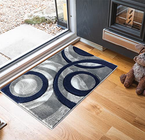 GLORY RUGS Area Rug Modern 2x3 Navy Circles Geometry Soft Hand Carved Contemporary Floor Carpet Fluffy Texture for Indoor Living Dining Room and Bedroom Area - color: Navy, size: 2' x 3' (Rectangular)